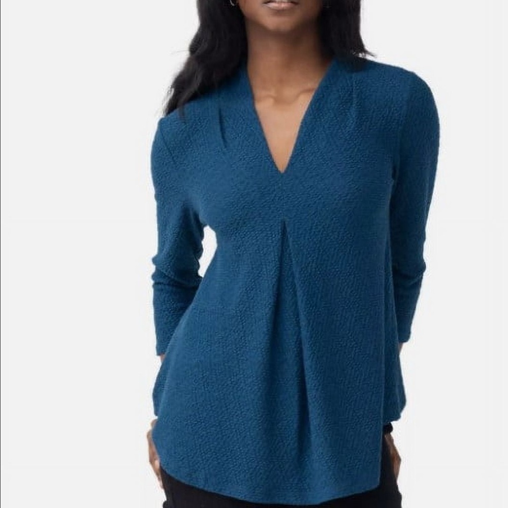 Blue Cable & Gauge V-Neck Textured Top 3/4 Length Sleeve Top XXL